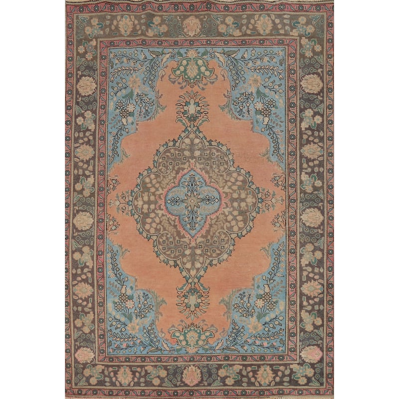 Tabriz Persian Vintage Area Rug Handmade Oriental Wool Carpet - 6'8" x 9'11"
