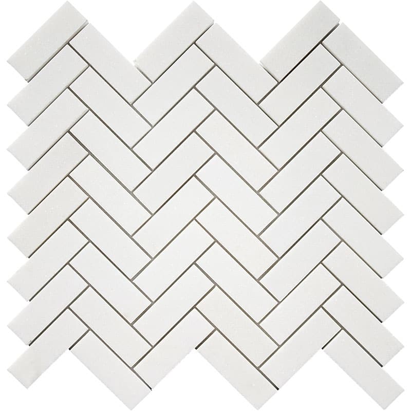 Thassos Marble 1" x 3" Heeringbone Polished Mosaic Tile