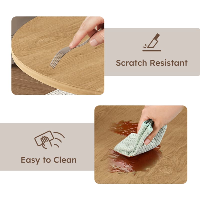 Extendable Round Dining Table Set for 2-6 Person, 43 to 58 Inch Expandable Table with Carbon Steel Base & 2 Solid Wood Chairs