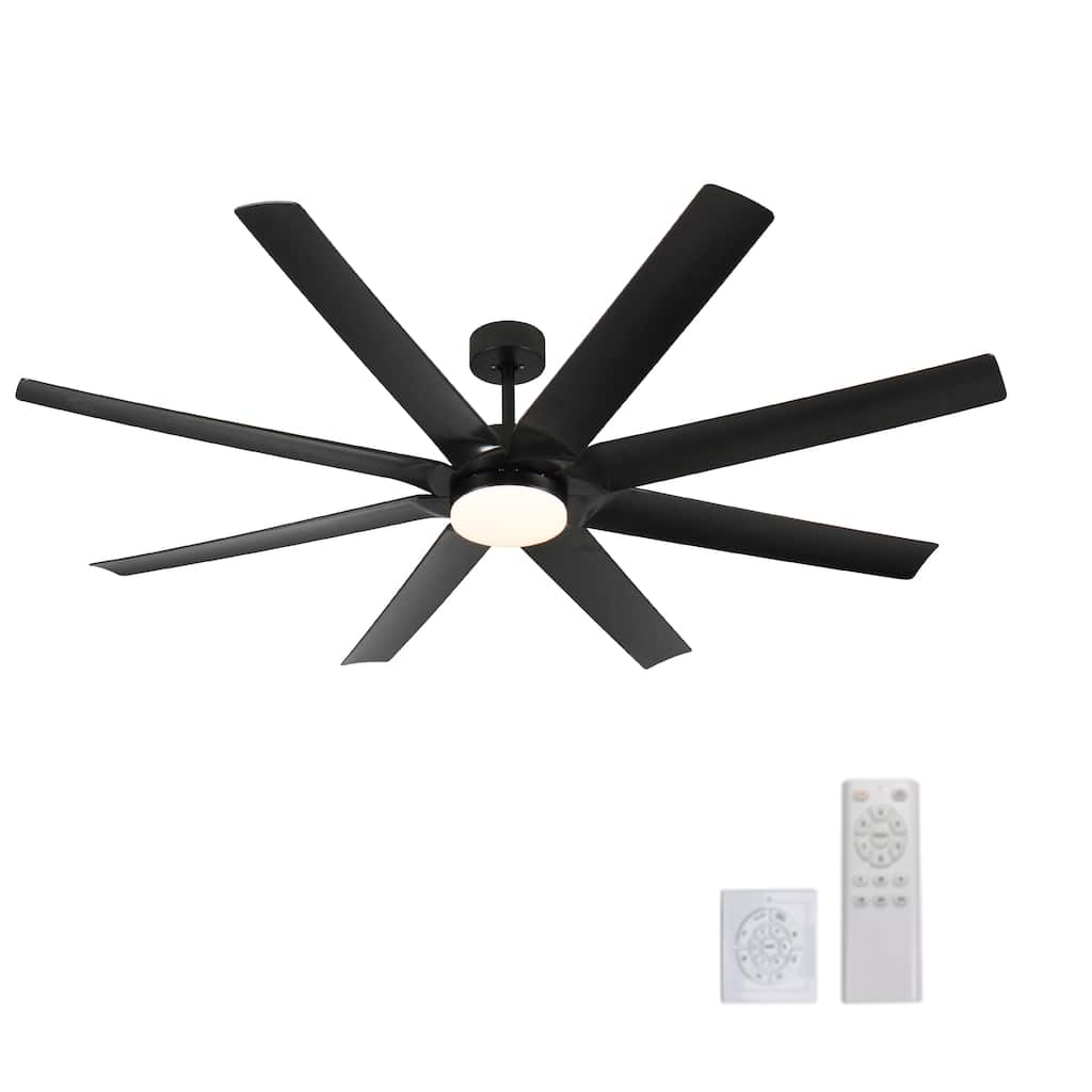 72 Inch Industrial Ceiling Fan Light 8 Reversible Blades 3 Downrods 6 Speed Remote Black