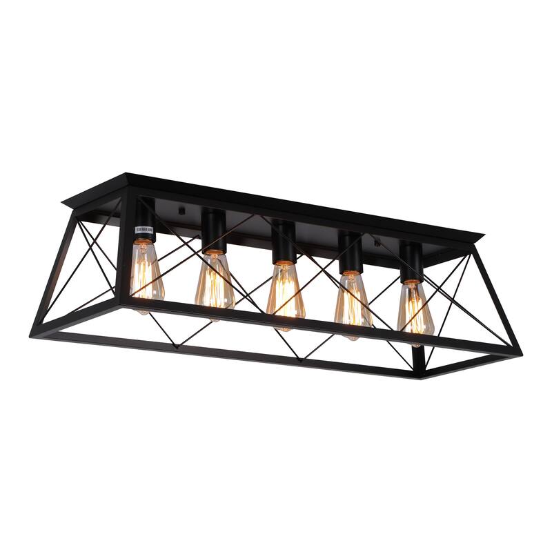 Starsky Farmhouse Rectangular Flush Mount Ceiling Light with Open Cage Design