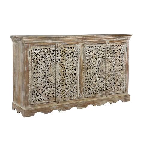 Timbergirl Carved Wooden 4-Door Sideboard - N/A