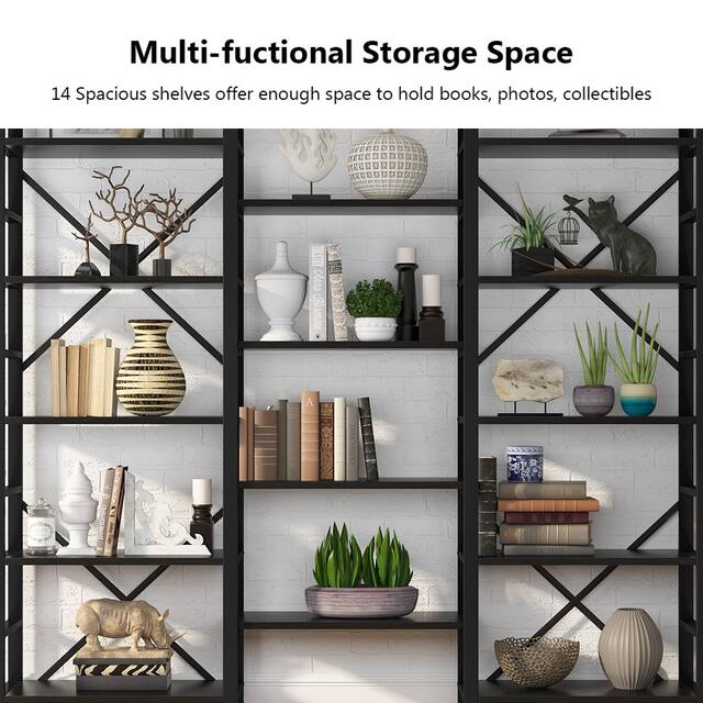 Large Triple Wide 5-Shelf Etagere Bookcase
