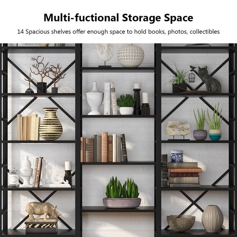 Large Triple Wide 5-Shelf Etagere Bookcase