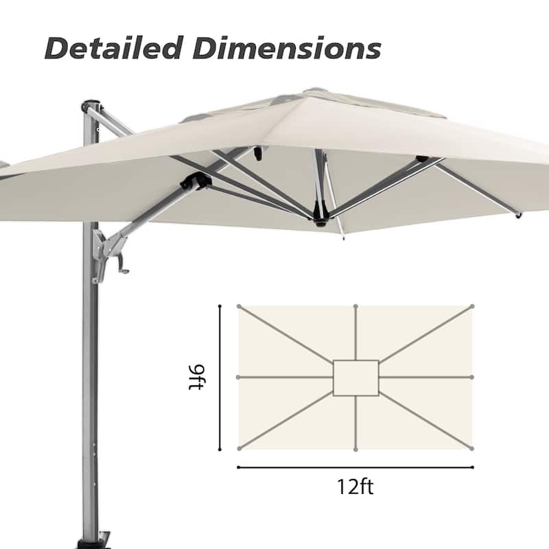 9 x 12 ft Aluminum Crank-lift Cantilever Patio Umbrella