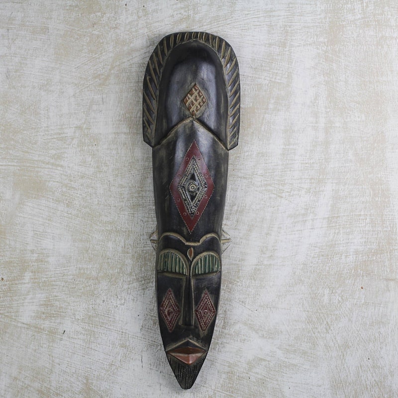Handmade African wood and aluminum mask (Ghana)
