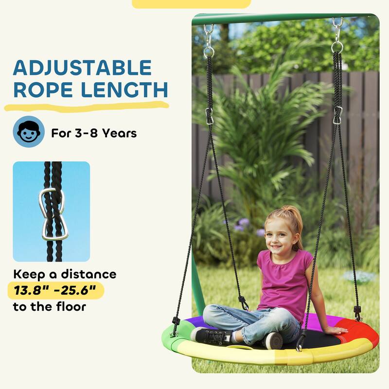 3-in-1 Kids Swing Set Saucer Slide Seat With Waterproof Material - 111.8" L x 91.3" W x 72.8" H