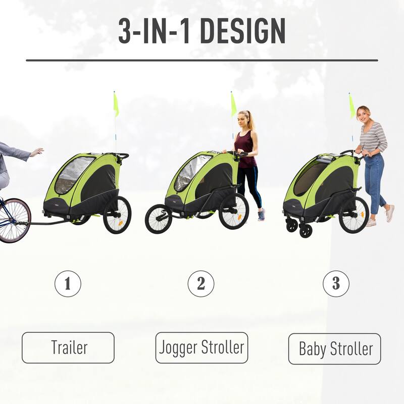 Aosom 3-in-1 Folding Child Bike Trailer Jogging & Baby Stroller with Shock Absorbing Frame & Adjustable Handlebar