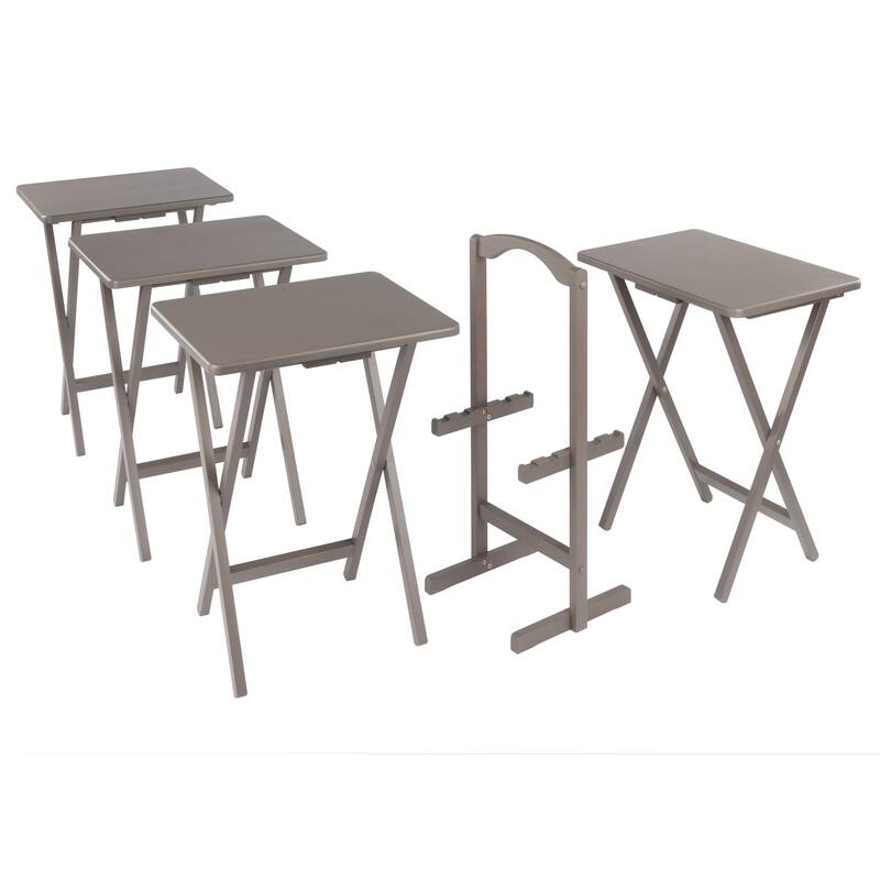 Alex 5-Pc Snack Table Set with Storage Stand Oyster Gray Finish