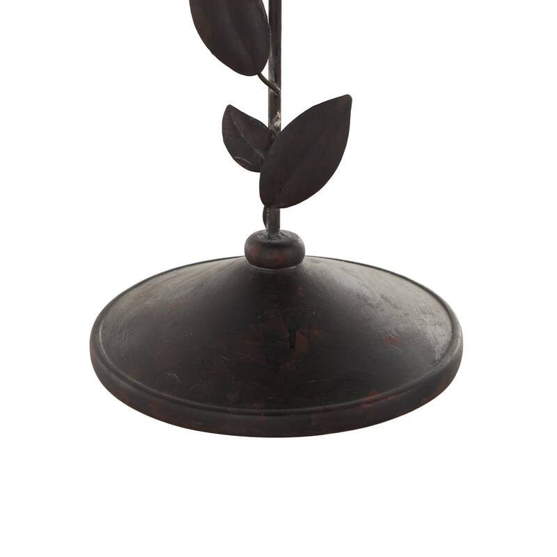 Black Polystone Perching Bird Decorative Sculpture with Leaf Vine and Copper Shading