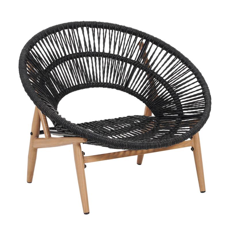Roomfitters Cyril Outdoor Wicker Papasan Lounge Chair with Teak Finish Legs, Dark Grey and Grey