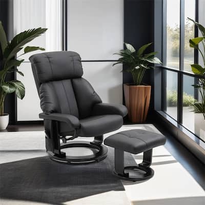 Faux Leather Recliner Chair with Vibration Massage, Swivel Wood Base