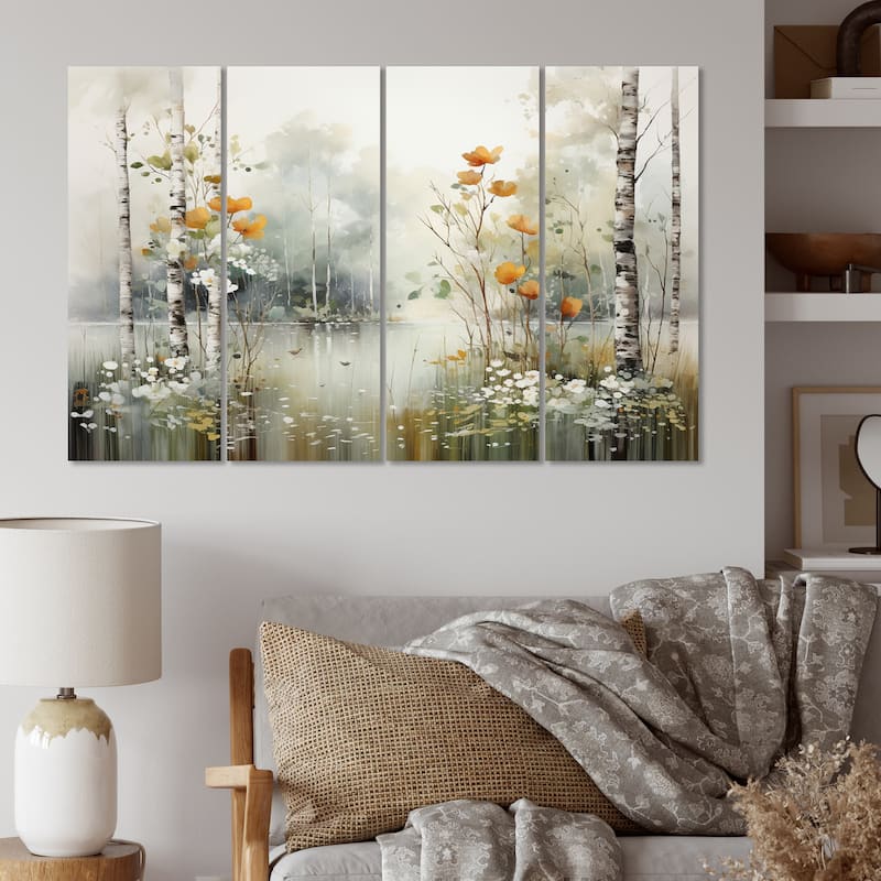 Designart "Minimalism Forest Woods I" Landscapes Multipanel Wall Art Living Room set - 48 In. Wide X 28 In. High - 4 Panels Equal Panels