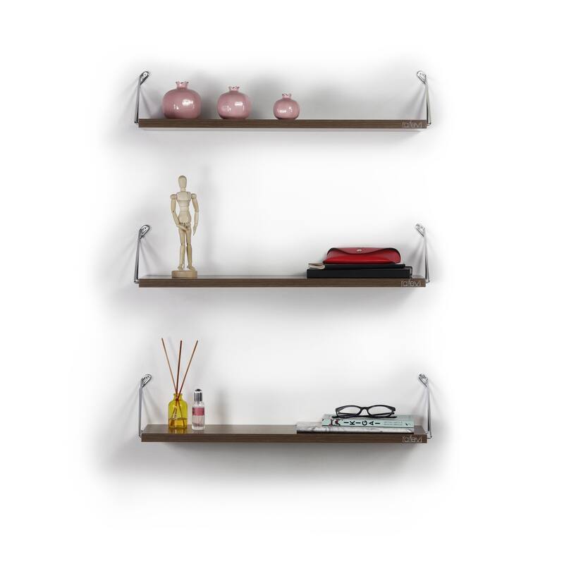 Altora Wood Base Modern Triple Shelf - Walnut Chrome