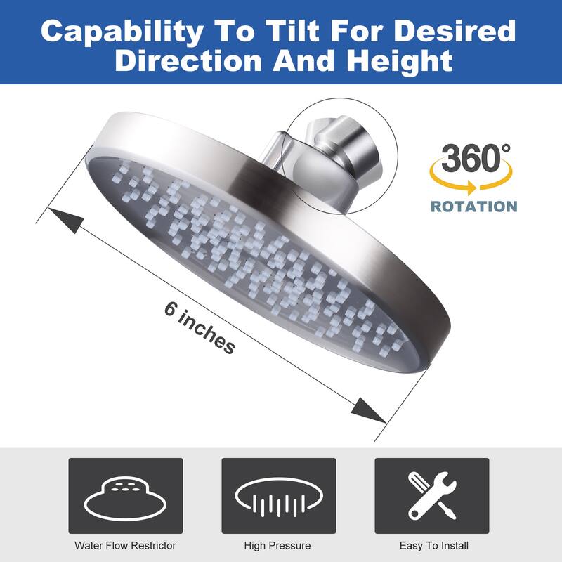 WOWOW 1-Spray 6 in. Wall Mount Fixed Shower Head