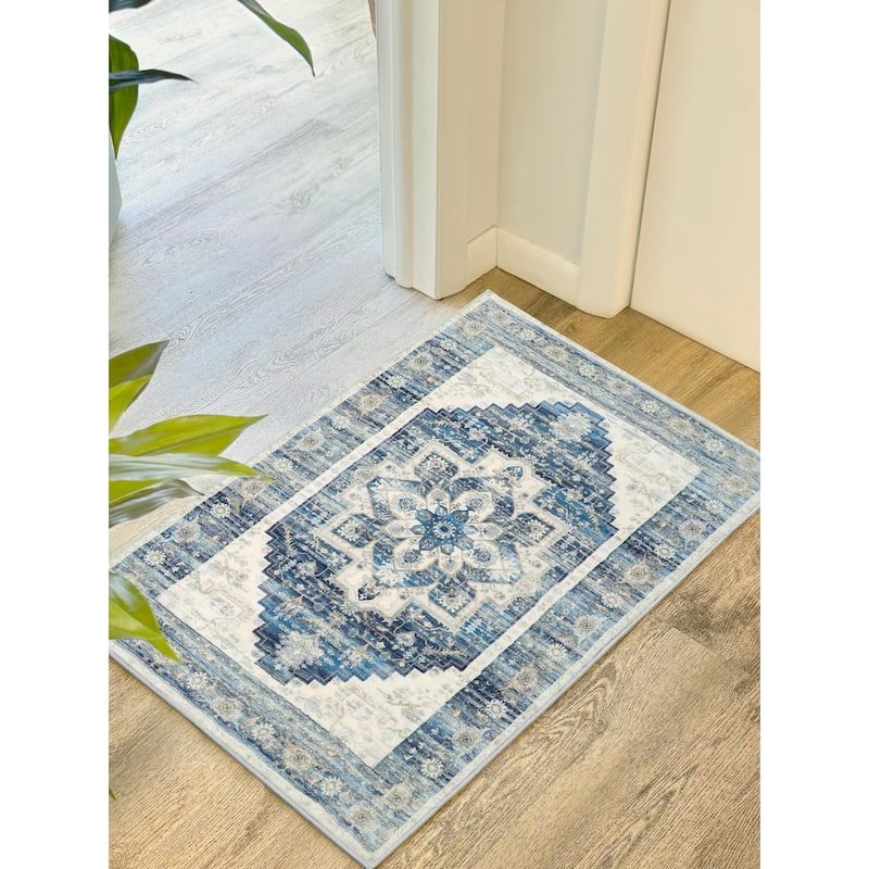 DriftAway Area Rug Washable Rugs for Living Room Non Slip Rubber Backing Low Pile Non Shedding Boho Foldable Vintage Rugs