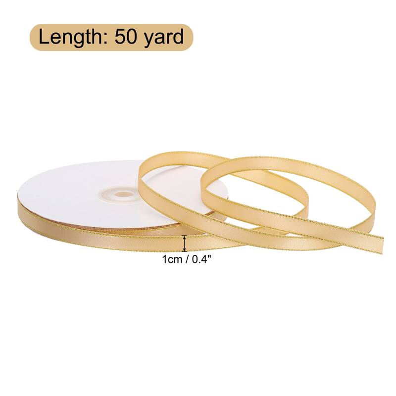 50 Yards 0.4 Inch Satin Ribbon Gold Edges Double Faced Ribbon Bow - 50 Yards