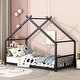 preview thumbnail 1 of 18, House Shape Floor Platform Bed,Kids Bed Metal Frame Black - Twin