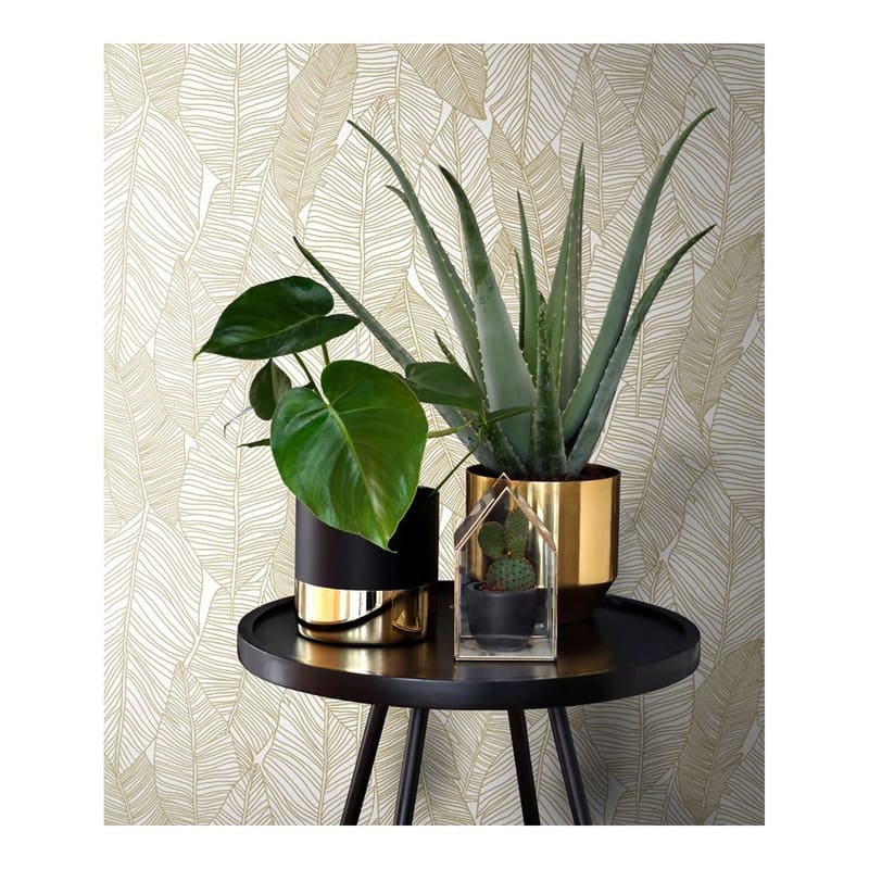 ESTA Home Canales White Gold Inked Leaves Wallpaper - 20.9 x 396 x 0.025