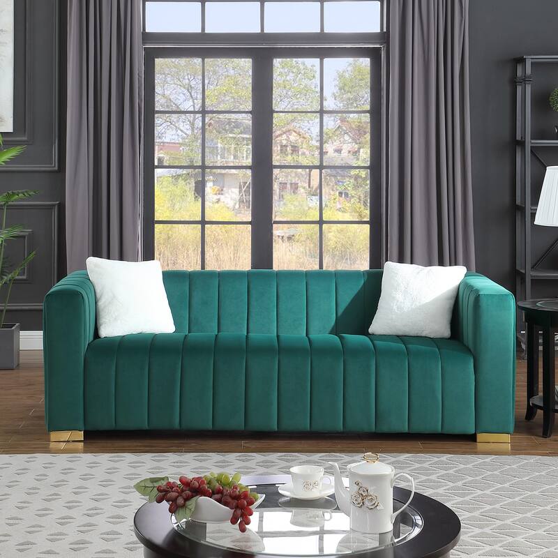 Chesterfield 87.01" Velvet Channel Tufted 3-seater Sofa with Pillows for Living Room