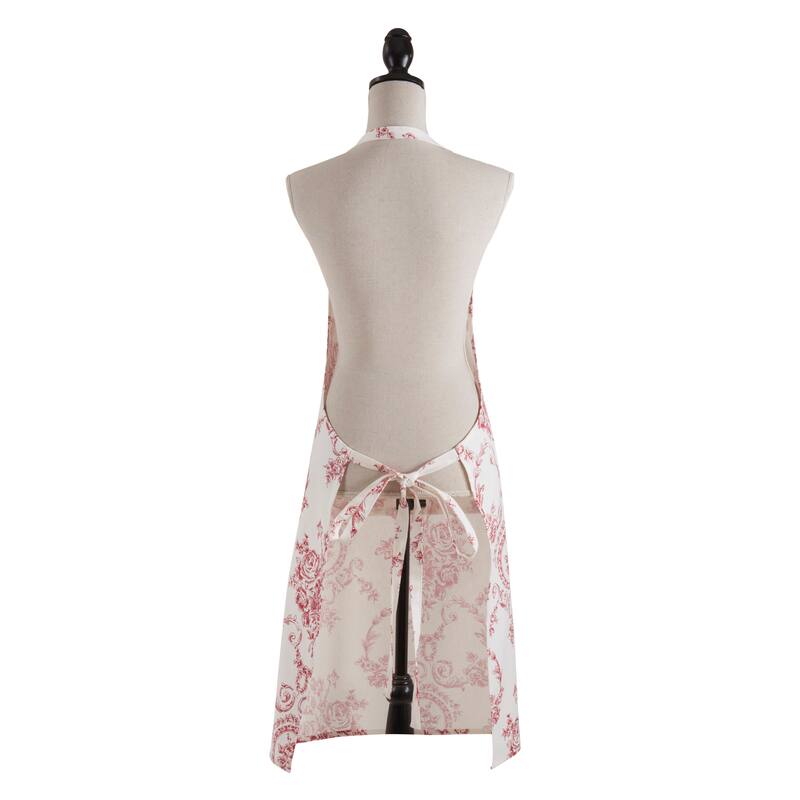 Floral Linen Cotton Kitchen Apron with Pocket - Adjustable Neck & Waist Ties for Cooking, Baking & Entertaining, 28"x35"