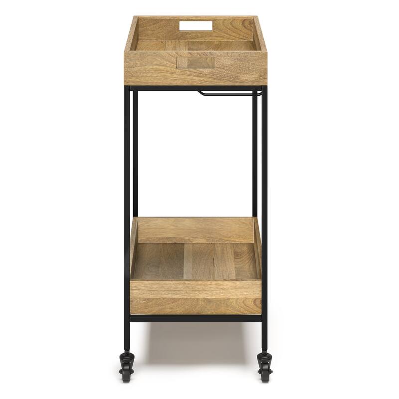 WYNDENHALL Trellis SOLID MANGO WOOD 24 inch Wide Rectangle Industrial Contemporary Bar Cart in Natural - 15" d x 24 w x 34" h