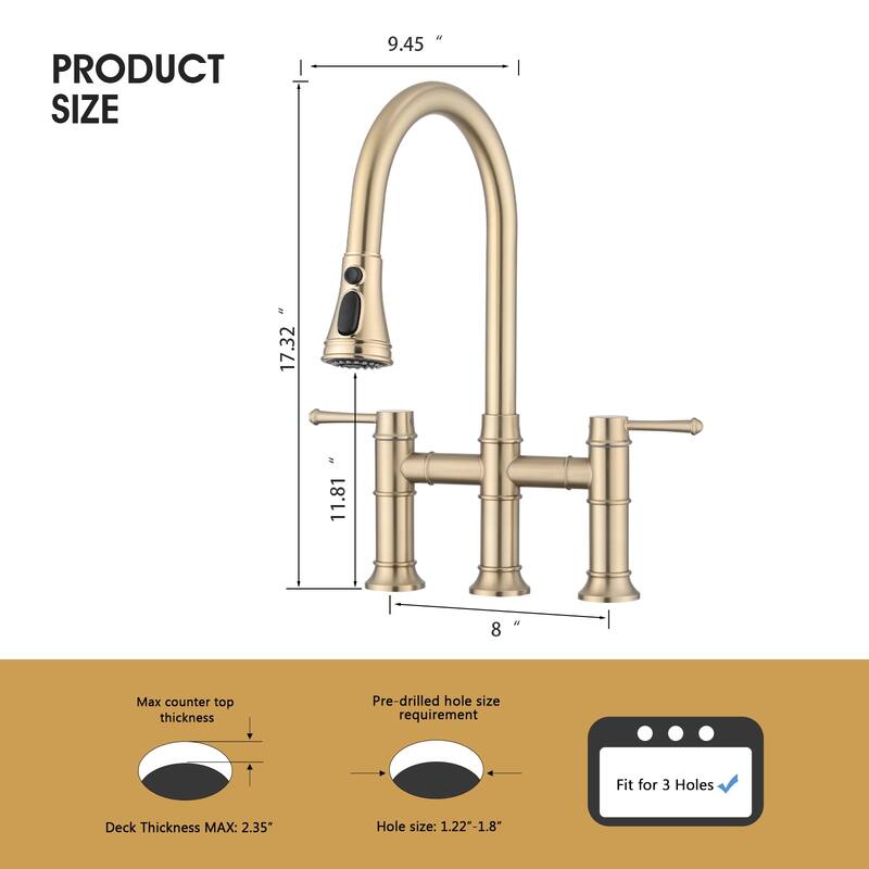 Dornberg 2-handle Bridge Kitchen Faucet With Pull-out Sprayer