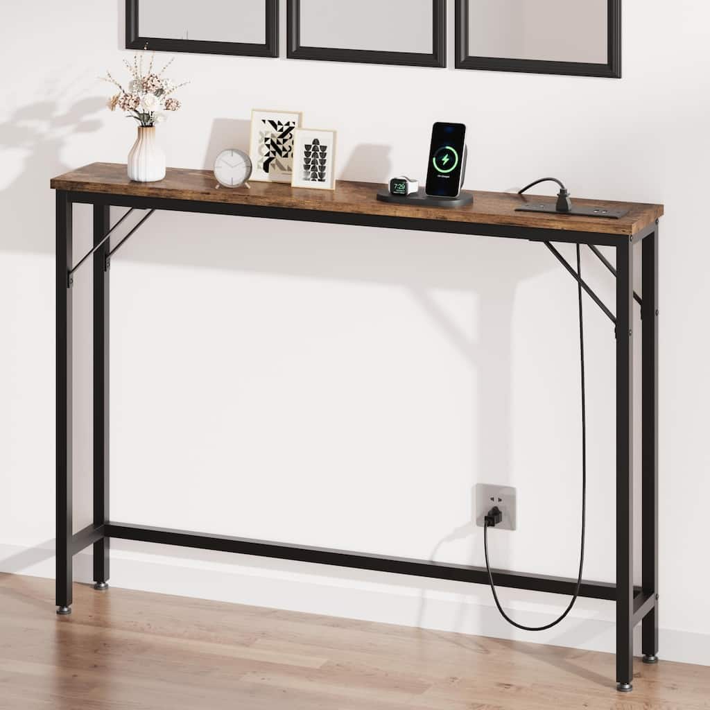5.9" Narrow Console Table with Outlets