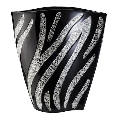 14" Black and Silver Striped Polyresin Table Vase - 4.75