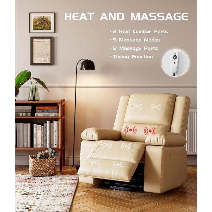 Leather Power Lift Recliner with Heat & Massage, Pockets for Elderly