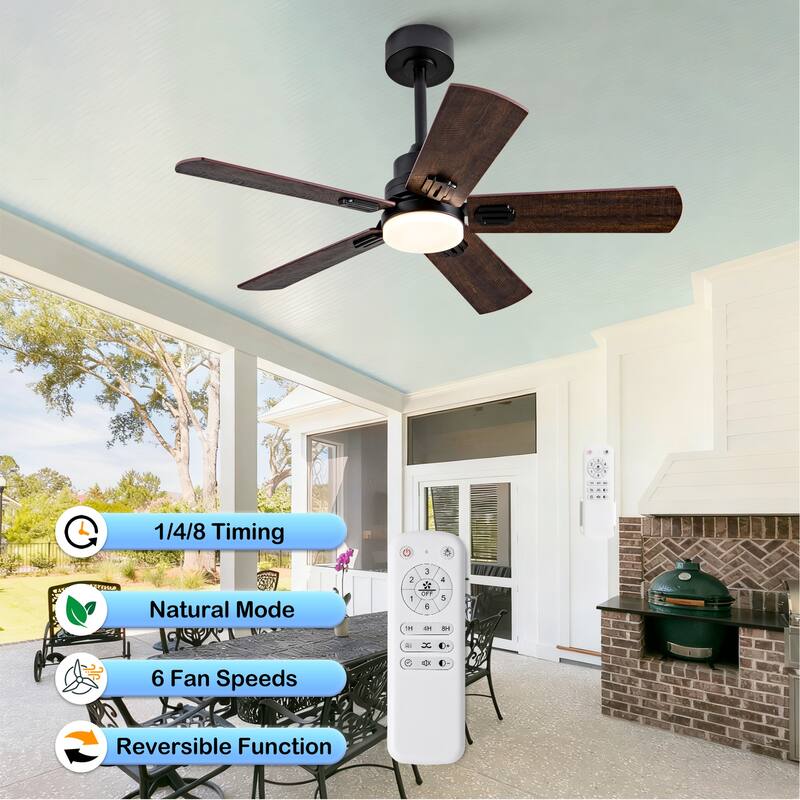 42" Ceiling Fan with Light, Remote Control, Dimmable LED, 6-Speed Quiet DC Motor