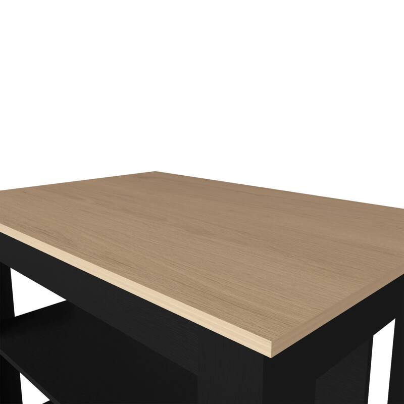 Light Pine and Black Kitchen Island with Open Storage