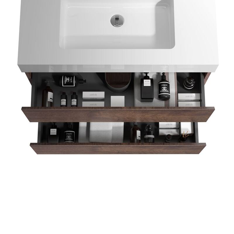 GDFStudio - Naomi Modern Floating Bathroom Vanity with Soft-Close Drawers and Pre-Assembled One-Piece Sink Basin