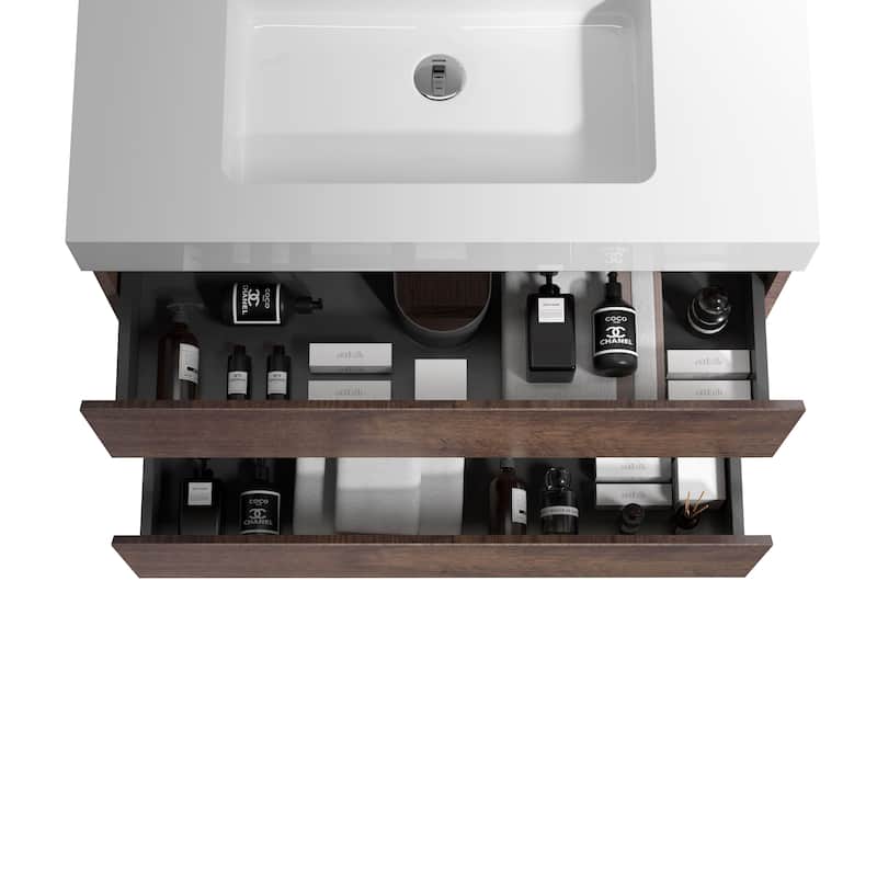 Modern Large Storage Wall Mounted Bathroom Vanity with One-Piece Sink Basin without Drain and Faucet