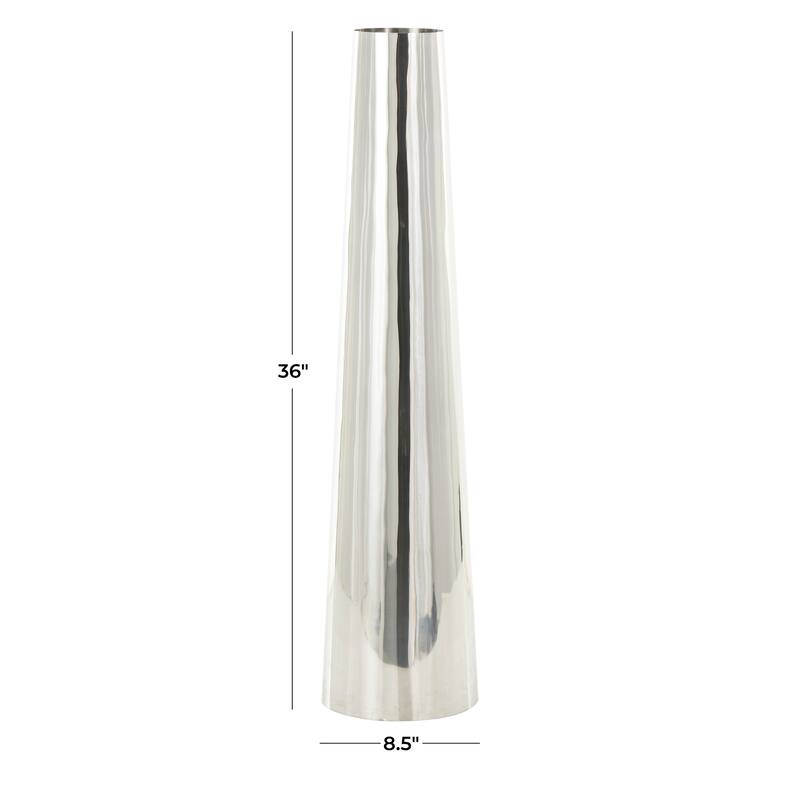 Gold or Silver Stainless Steel Metal Minimalistic Tall Floor Cone Vase