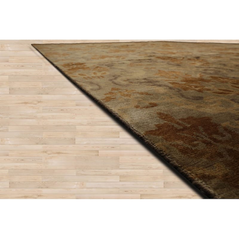 Hand Knotted Kalaty Damask Tan Wool Transitional Oriental Area Rug - 9' x 12'