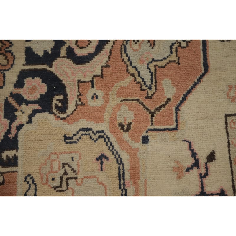 Hand Knotted Oriental 100% Wool Carpet Traditional Medallion Beige & Ivories Heriz (serapi) Area Rug - 9' 0'' X 5' 10''