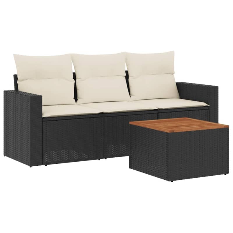 vidaXL Patio Sofa Set with Cushions Outdoor Furniture 4 Piece Poly Rattan - 25.8 x 24.4 x 27.2