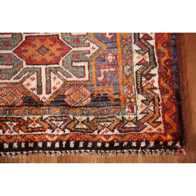Geometric Shiraz Persian Vintage Area Rug Handmade Wool Carpet - 3'8"x 5'8"