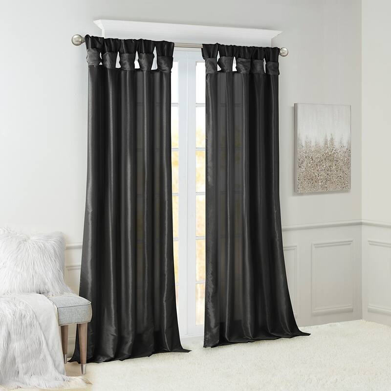 Twist Tab Lined Window Curtain Panel Black