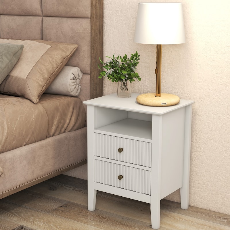 2 Drawers Nightstand with Charging Station (Set of 2)