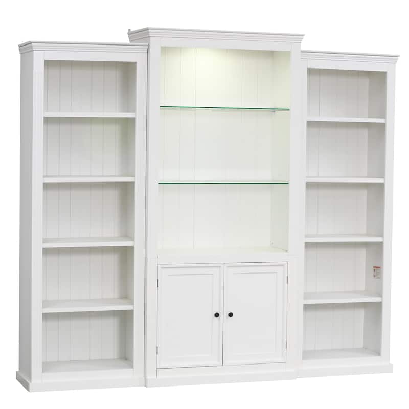 3-Piece Bookcase Cabinet Set with Adjustable Glass Shelves, Display Storage Cabinet with 5-Color LED Lighting