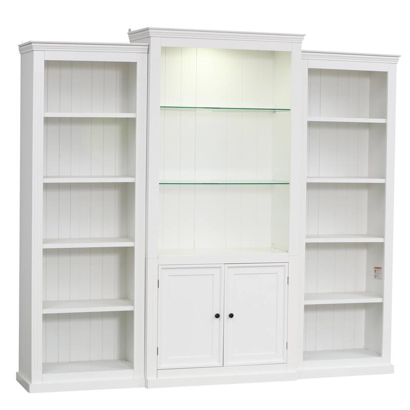 78.75'' Tall 3-Pieces Bookcase Display Cabinet with 5 Colors Adjustable LED Ceiling Light, Retro style Bookshelves