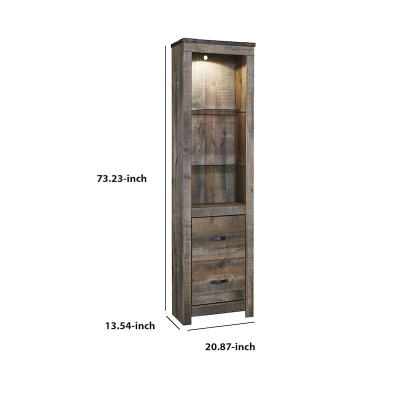 Tall Wooden Pier with 1 Door Cabinet and 2 Adjustable Glass Shelves, Brown