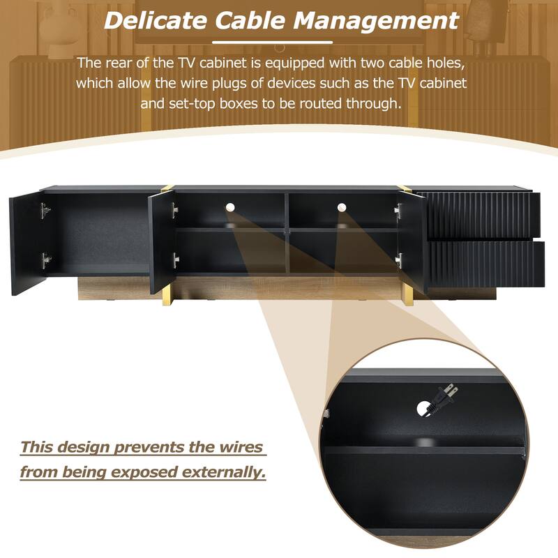 TV Stand for TVs Up to 80", Entertainment Center with Cabinets and Drawers, Smooth Media Console - Black