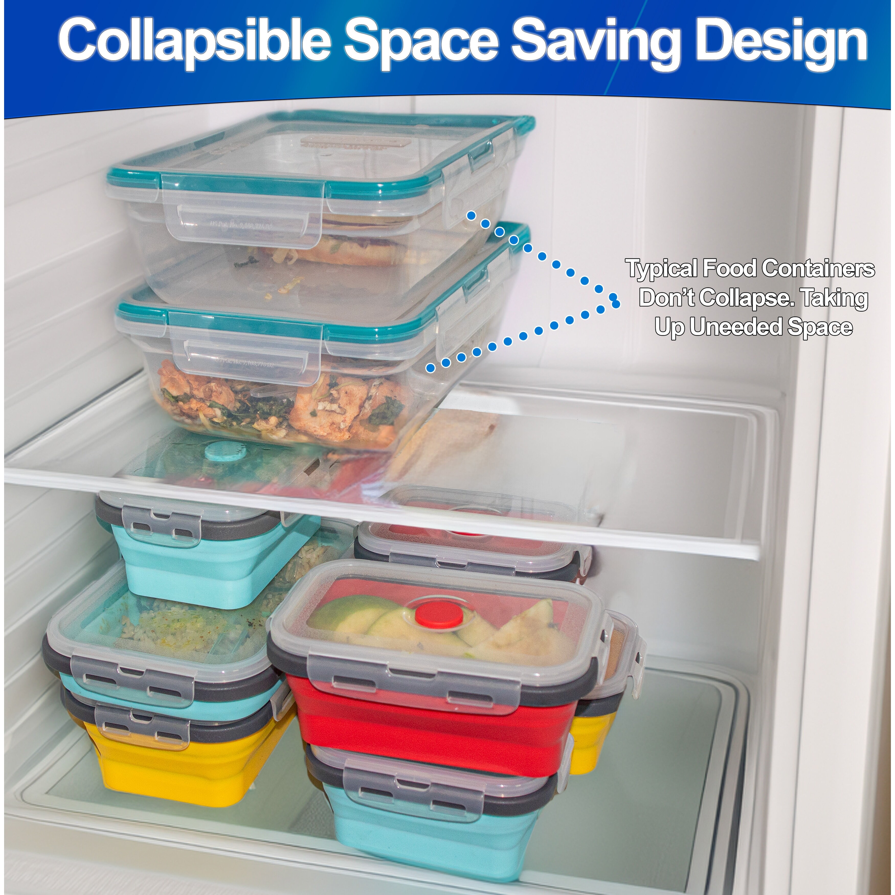 Collapsible Stackable Food Storage Containers 8pc- Silicone