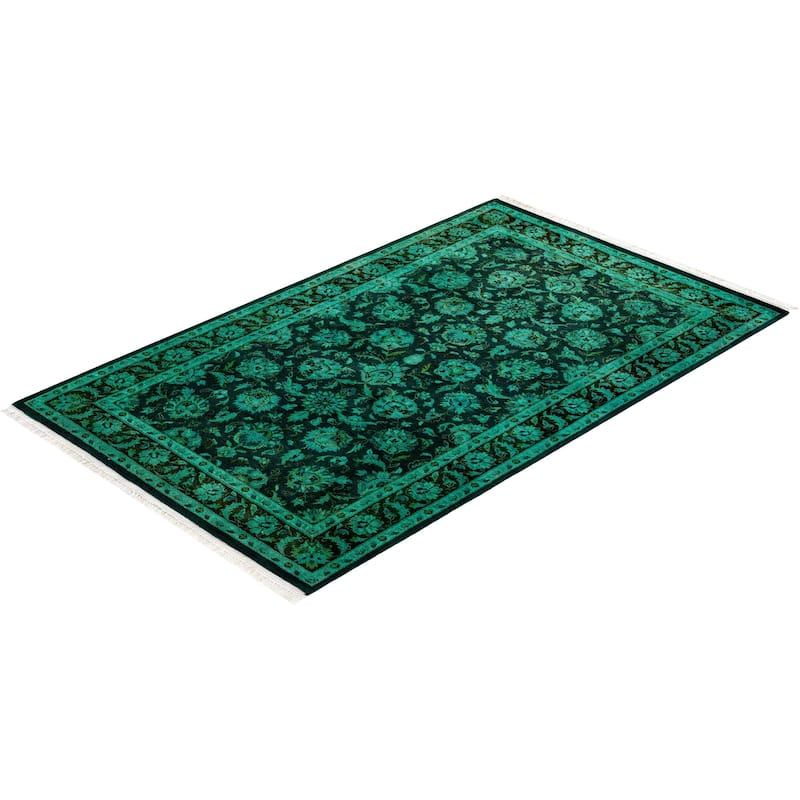 Overton Hand Knotted Wool Vintage Inspired Modern Contemporary Overdyed Green Area Rug - 3' 2" x 5' 2"