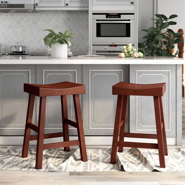 slide 2 of 14, Howler Transitional 24-inch Saddle Stool (Set of 2) by Furniture of America Dark Cherry