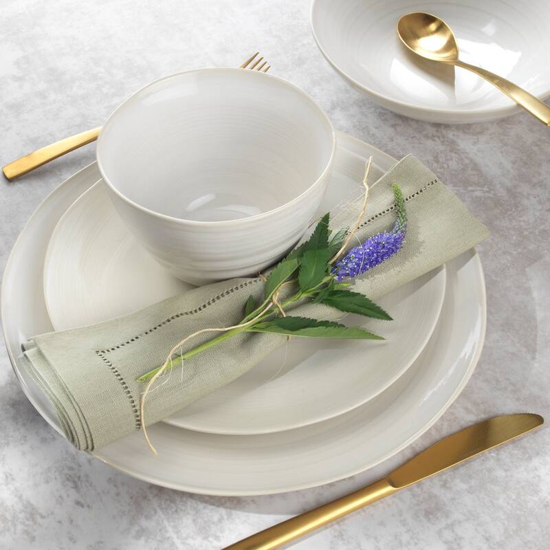 Euro Ceramica Neree 12 / 16 / 20 / 24 Piece Reactive Glaze Stoneware Dinnerware Set - Ivory