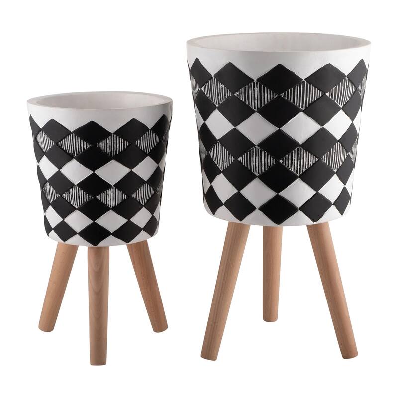 10/12" Diamond Planter with Wooden Legs,Set of 2
